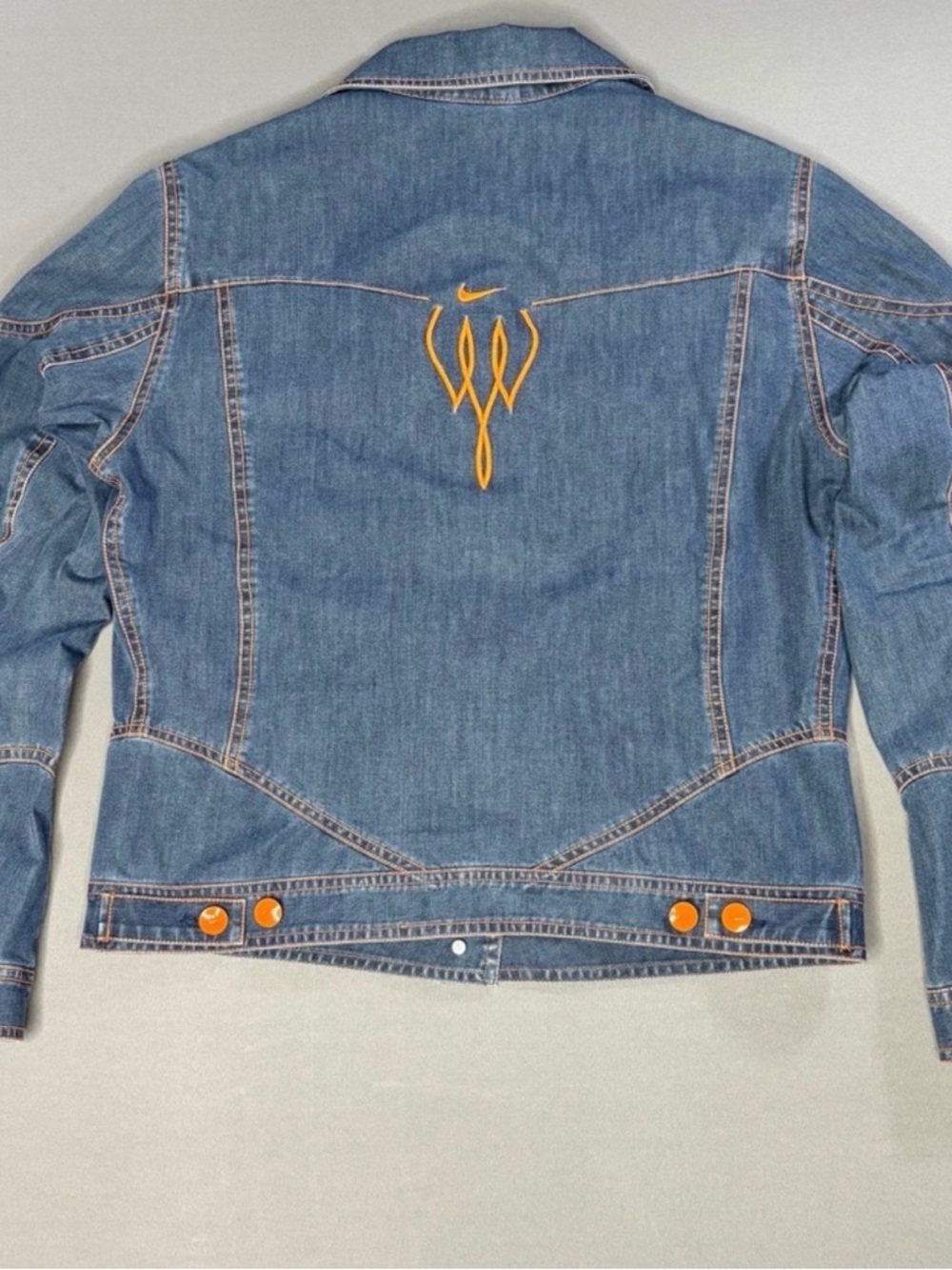 Vintage Nike Blue Denim Jacket with Orange Accents - Picture 2 of 10